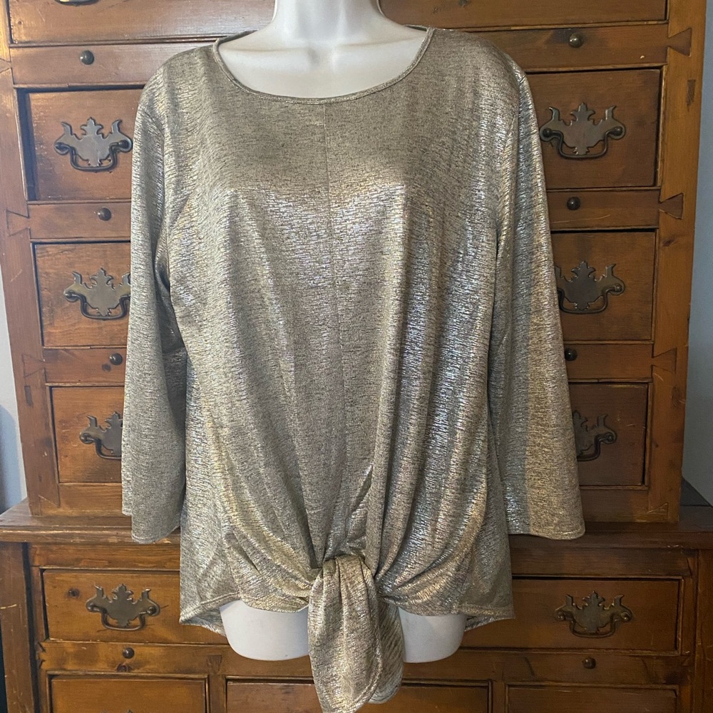 (A253) Metallic Gold Women's Top Size XL By Kim & Cami NWTS